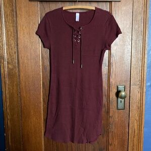 No Boundaries Lace-Up Cotton Blend Burgundy Dress